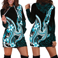 Blue Black Aloha Hawaii Hoodie Dress Polynesian Shark Tattoo Plumeria