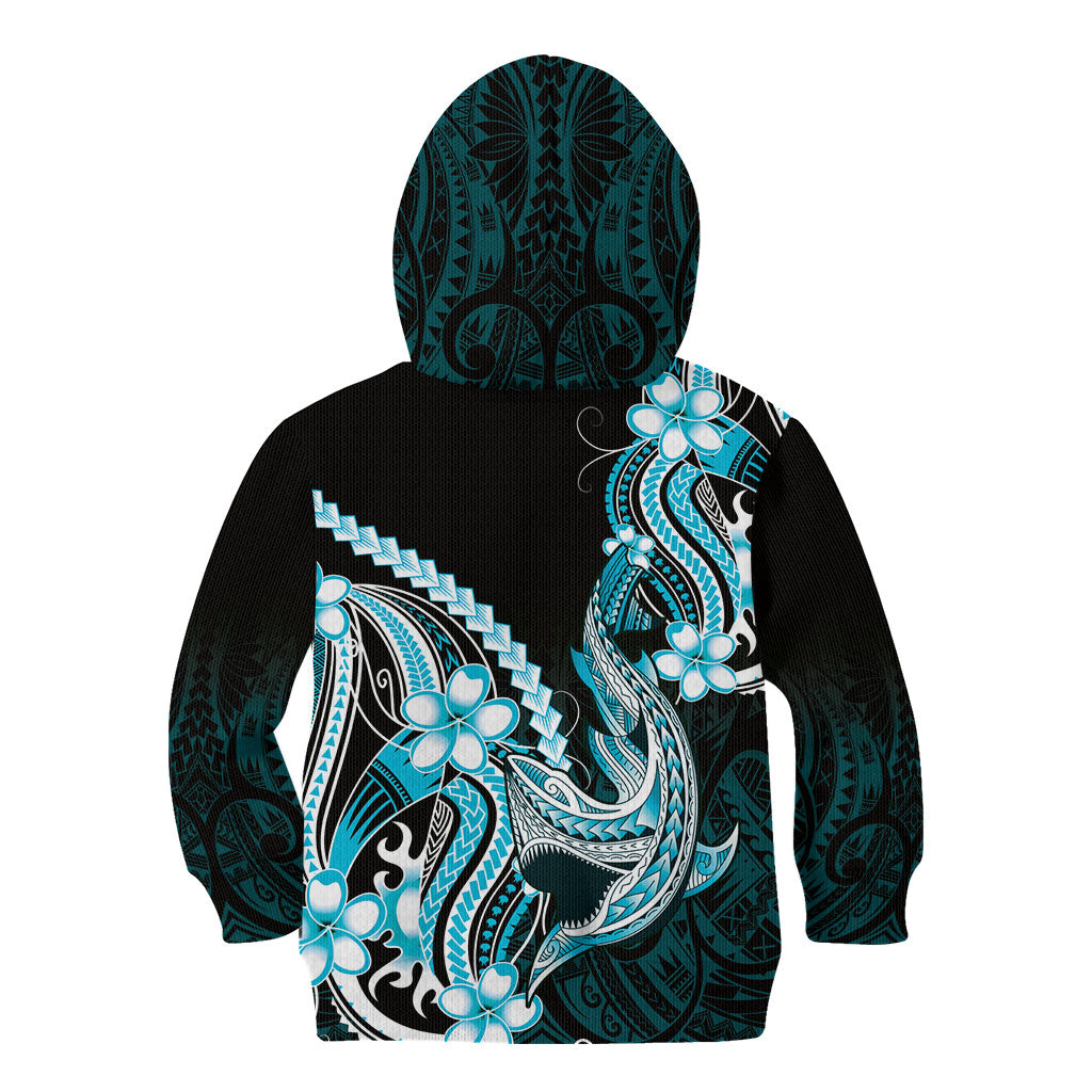 Blue Black Aloha Hawaii Kid Hoodie Polynesian Shark Tattoo Plumeria