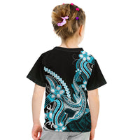 Blue Black Aloha Hawaii Kid T Shirt Polynesian Shark Tattoo Plumeria