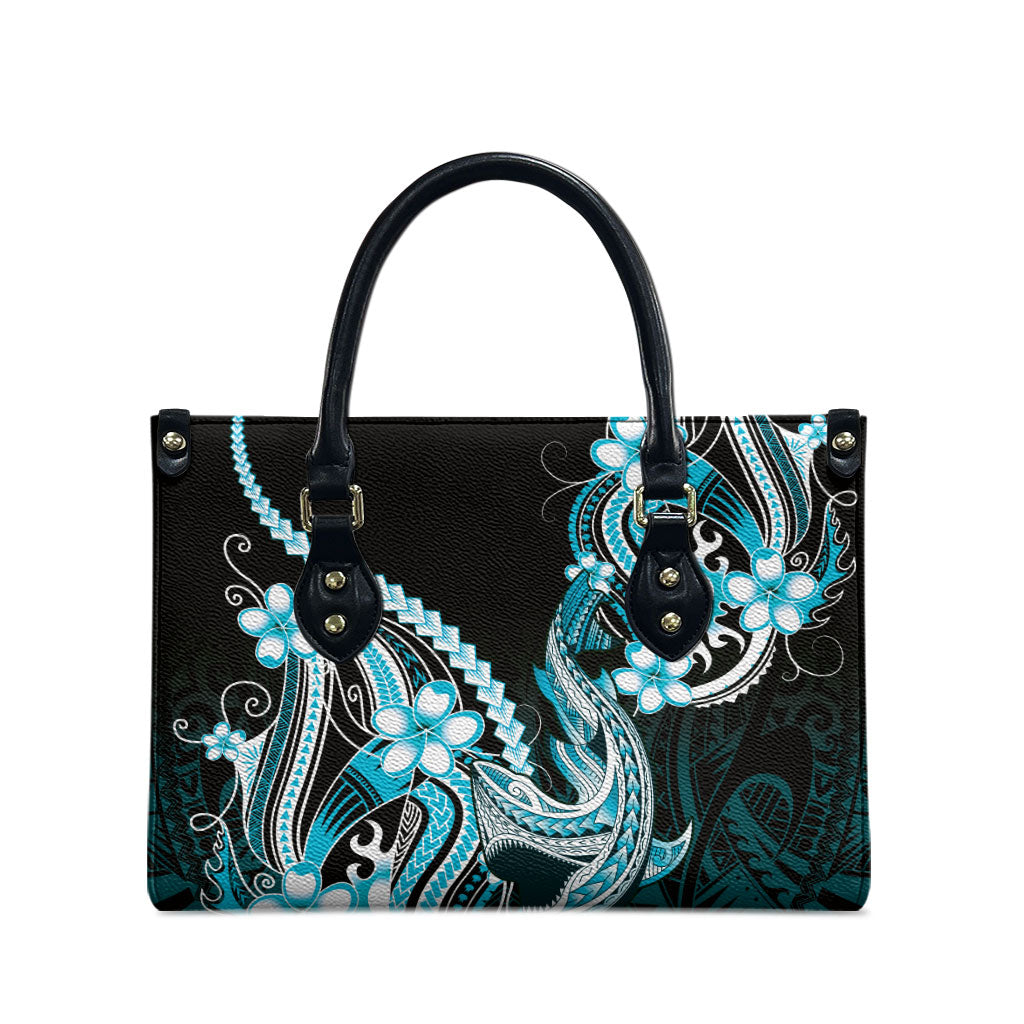 Blue Black Aloha Hawaii Leather Bag Polynesian Shark Tattoo Plumeria