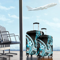 Blue Black Aloha Hawaii Luggage Cover Polynesian Shark Tattoo Plumeria