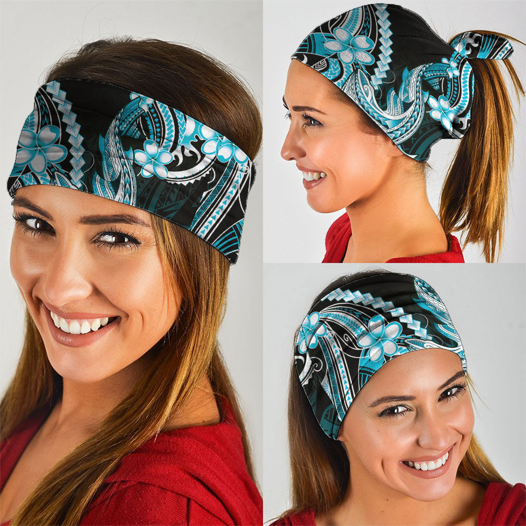 Blue Black Aloha Hawaii Neck Gaiter Polynesian Shark Tattoo Plumeria