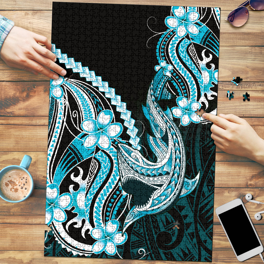Blue Black Aloha Hawaii Puzzle Polynesian Shark Tattoo Plumeria