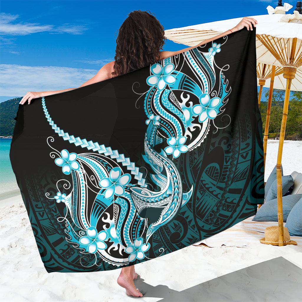 Blue Black Aloha Hawaii Sarong Polynesian Shark Tattoo Plumeria