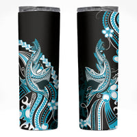 Blue Black Aloha Hawaii Skinny Tumbler Polynesian Shark Tattoo Plumeria