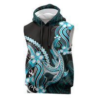 Blue Black Aloha Hawaii Sleeveless Hoodie Polynesian Shark Tattoo Plumeria