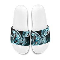 Blue Black Aloha Hawaii Slide Sandals Polynesian Shark Tattoo Plumeria