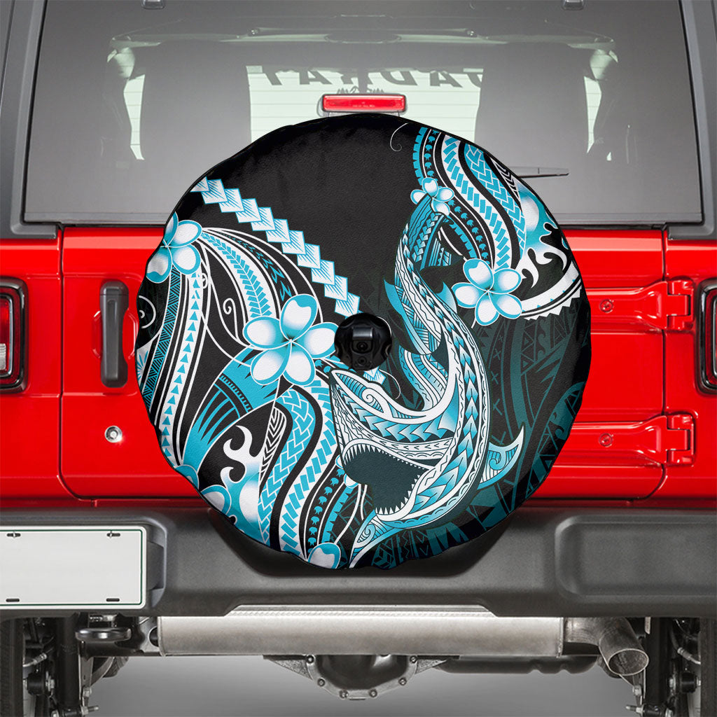 Blue Black Aloha Hawaii Spare Tire Cover Polynesian Shark Tattoo Plumeria