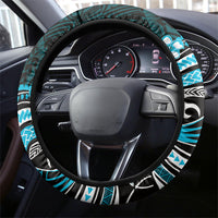 Blue Black Aloha Hawaii Steering Wheel Cover Polynesian Shark Tattoo Plumeria