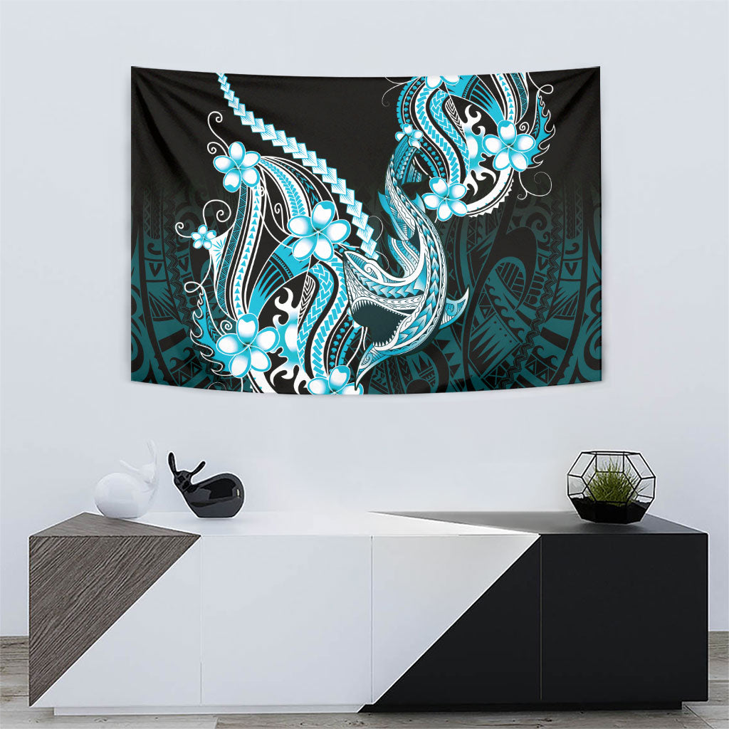 Blue Black Aloha Hawaii Tapestry Polynesian Shark Tattoo Plumeria