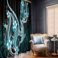 Blue Black Aloha Hawaii Window Curtain Polynesian Shark Tattoo Plumeria