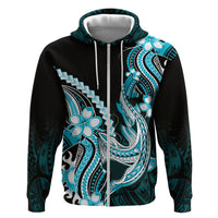 Blue Black Aloha Hawaii Zip Hoodie Polynesian Shark Tattoo Plumeria