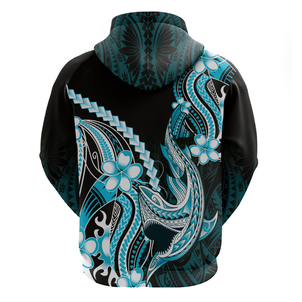Blue Black Aloha Hawaii Zip Hoodie Polynesian Shark Tattoo Plumeria