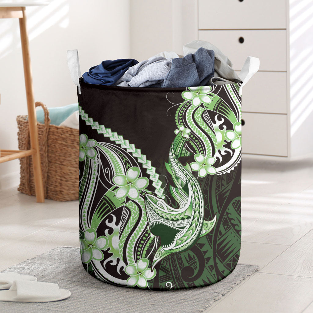 Green Black Aloha Hawaii Laundry Basket Polynesian Shark Tattoo Plumeria LT14 Green - Polynesian Pride