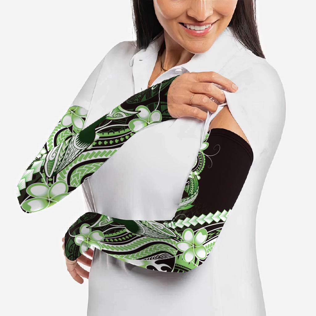 Green Black Aloha Hawaii Arm Sleeves Polynesian Shark Tattoo Plumeria
