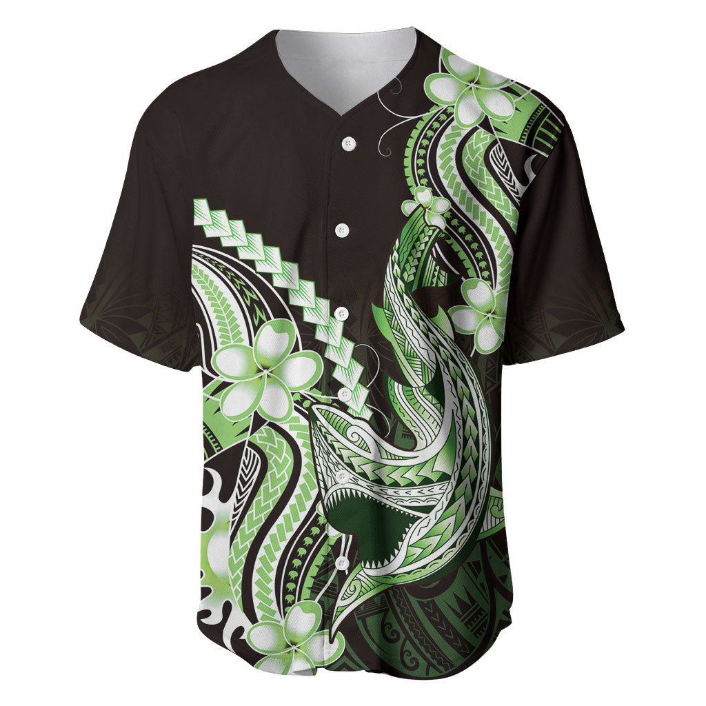 Green Black Aloha Hawaii Baseball Jersey Polynesian Shark Tattoo Plumeria LT14 Green - Polynesian Pride