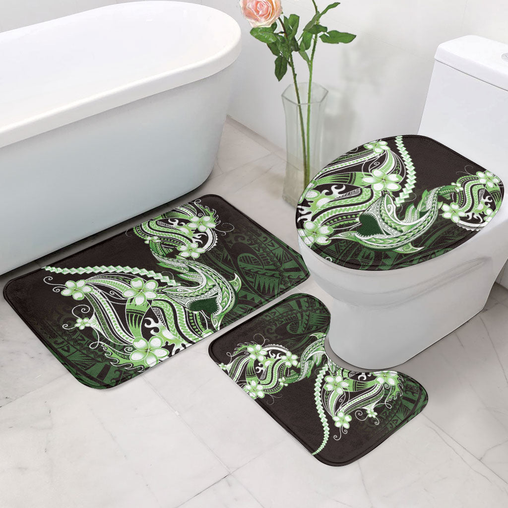 Green Black Aloha Hawaii Bathroom Set Polynesian Shark Tattoo Plumeria