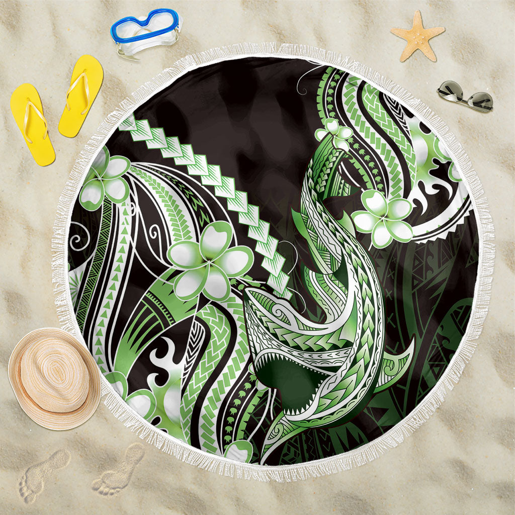 Green Black Aloha Hawaii Beach Blanket Polynesian Shark Tattoo Plumeria LT14 One Size 150cm Green - Polynesian Pride