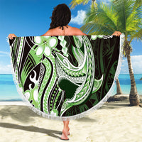 Green Black Aloha Hawaii Beach Blanket Polynesian Shark Tattoo Plumeria