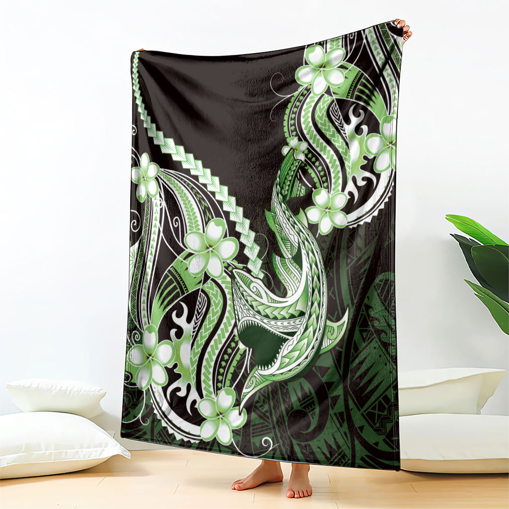 Green Black Aloha Hawaii Blanket Polynesian Shark Tattoo Plumeria