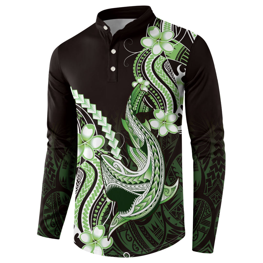 Green Black Aloha Hawaii Button Sweatshirt Polynesian Shark Tattoo Plumeria