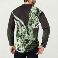 Green Black Aloha Hawaii Button Sweatshirt Polynesian Shark Tattoo Plumeria