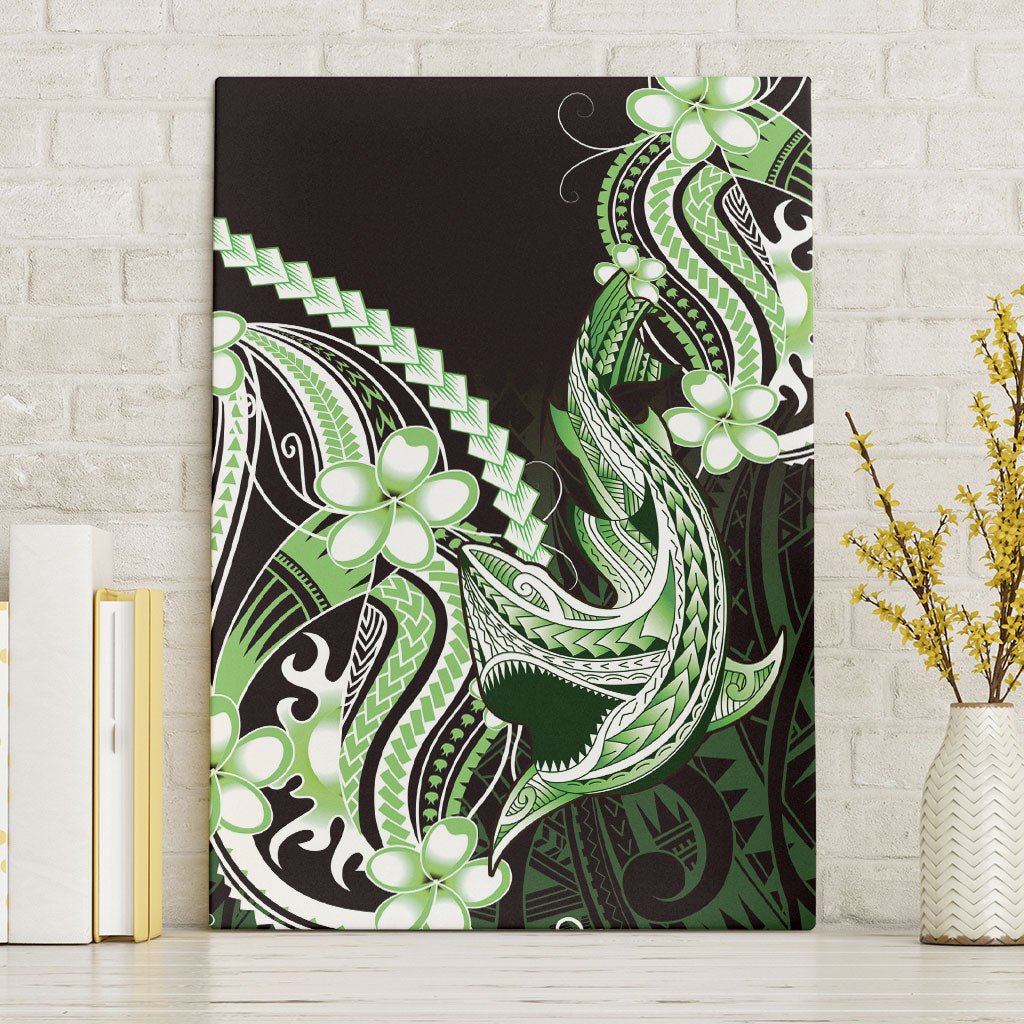 Green Black Aloha Hawaii Canvas Wall Art Polynesian Shark Tattoo Plumeria