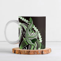 Green Black Aloha Hawaii Ceramic Mug Polynesian Shark Tattoo Plumeria