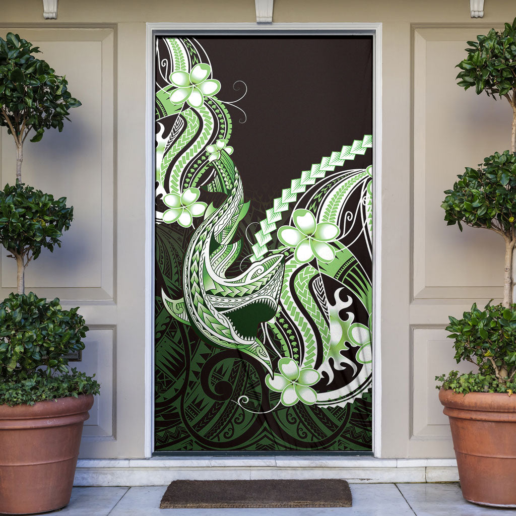 Green Black Aloha Hawaii Door Cover Polynesian Shark Tattoo Plumeria LT14 Green - Polynesian Pride
