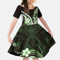 Green Black Aloha Hawaii Family Matching Puletasi and Hawaiian Shirt Polynesian Shark Tattoo Plumeria