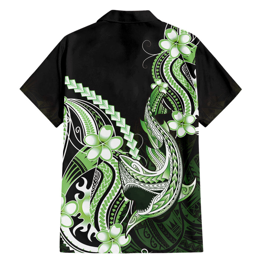 Green Black Aloha Hawaii Family Matching Summer Maxi Dress and Hawaiian Shirt Polynesian Shark Tattoo Plumeria