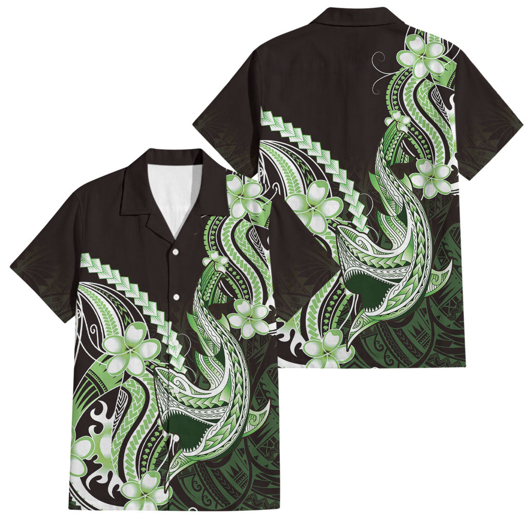 Green Black Aloha Hawaii Family Matching Tank Maxi Dress and Hawaiian Shirt Polynesian Shark Tattoo Plumeria LT14 Dad's Shirt - Short Sleeve Green - Polynesian Pride