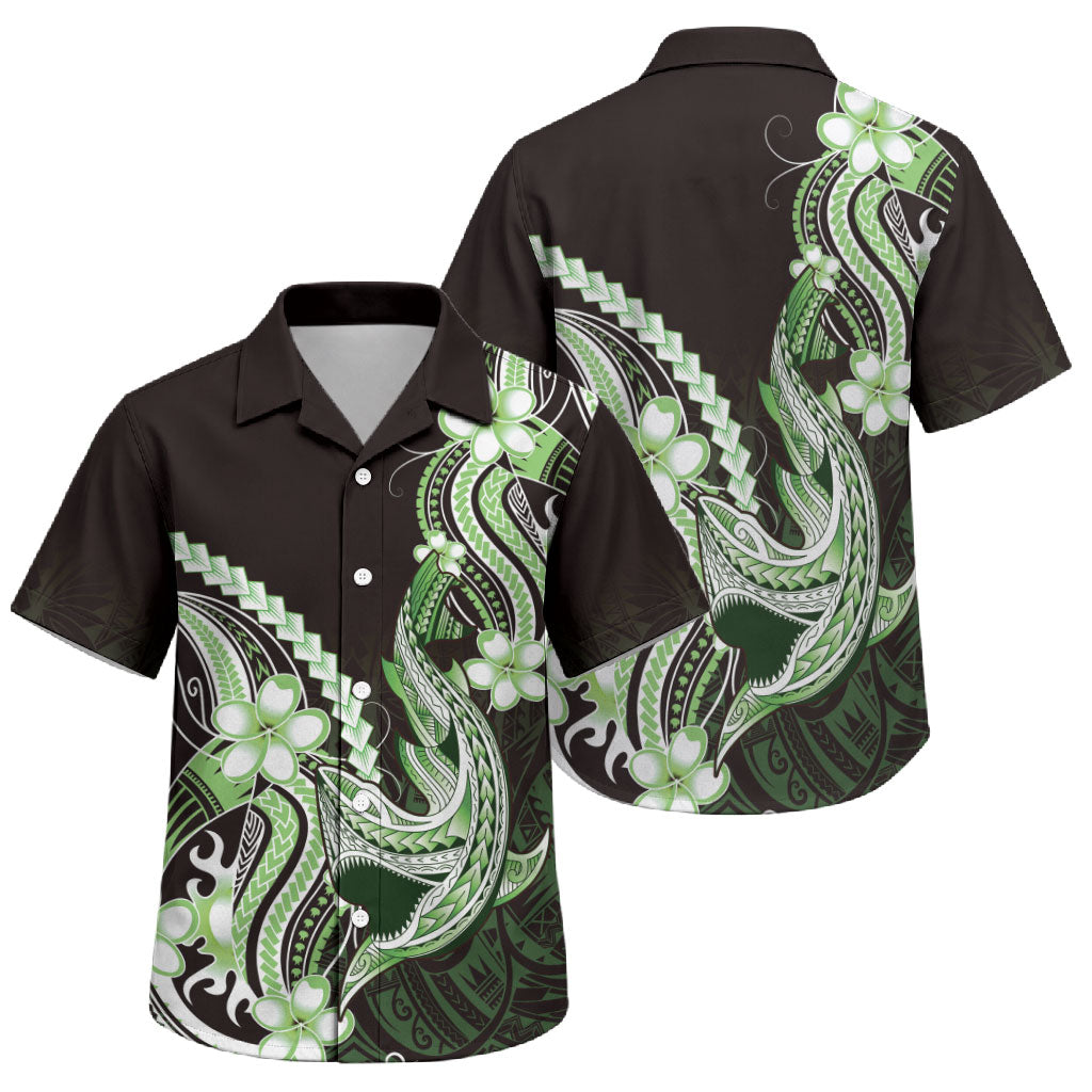 Green Black Aloha Hawaii Family Matching Tank Maxi Dress and Hawaiian Shirt Polynesian Shark Tattoo Plumeria LT14 Son's Shirt Green - Polynesian Pride