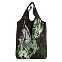 Green Black Aloha Hawaii Grocery Bag Polynesian Shark Tattoo Plumeria