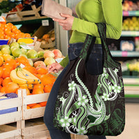 Green Black Aloha Hawaii Grocery Bag Polynesian Shark Tattoo Plumeria