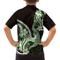 Green Black Aloha Hawaii Kid Hawaiian Shirt Polynesian Shark Tattoo Plumeria
