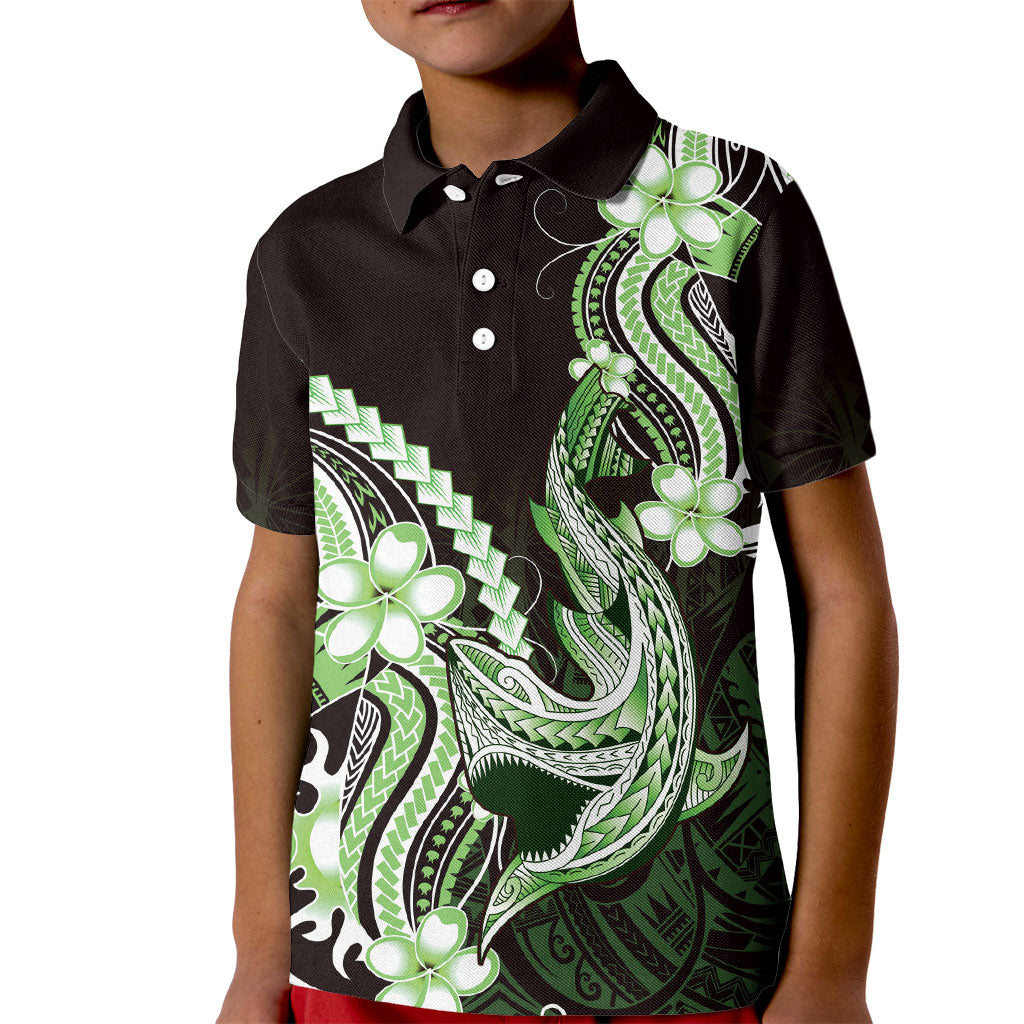 Green Black Aloha Hawaii Kid Polo Shirt Polynesian Shark Tattoo Plumeria LT14 Kid Green - Polynesian Pride