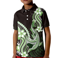 Green Black Aloha Hawaii Kid Polo Shirt Polynesian Shark Tattoo Plumeria