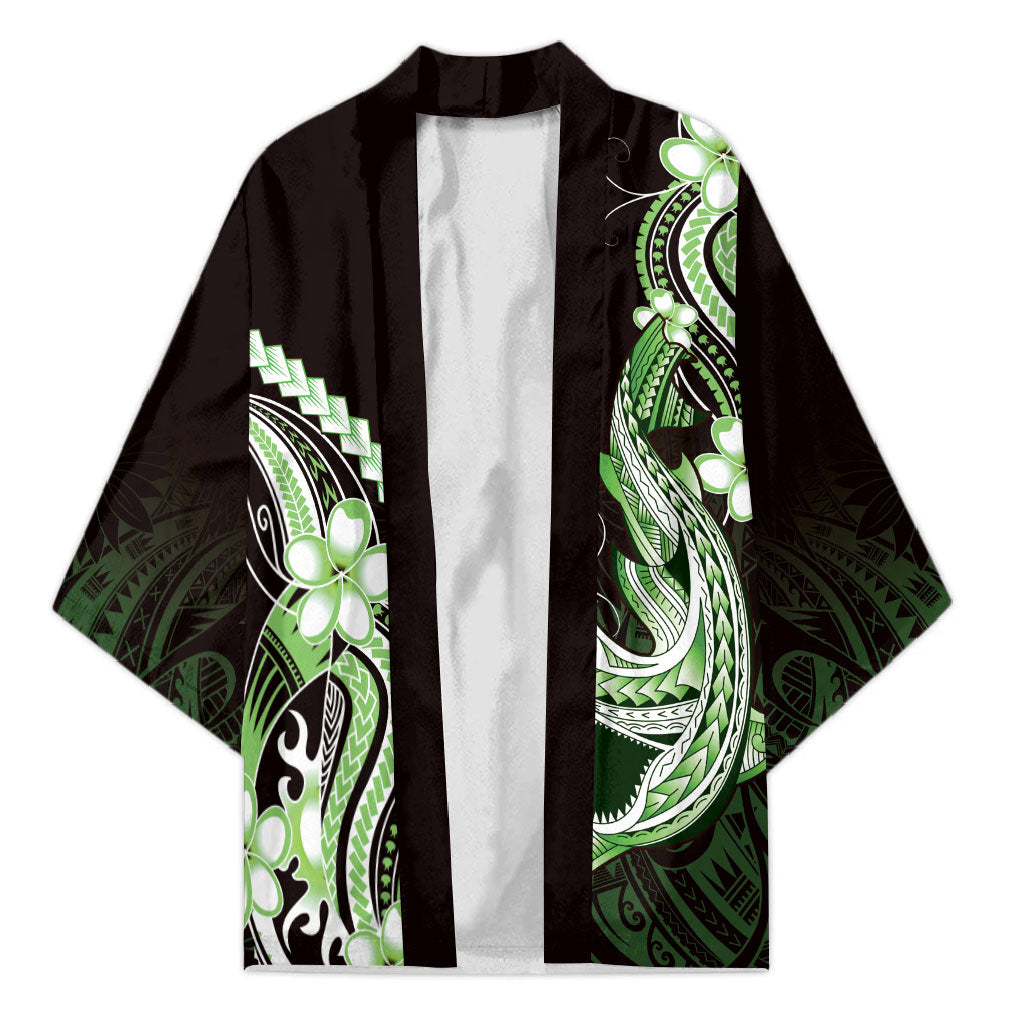 Green Black Aloha Hawaii Kimono Polynesian Shark Tattoo Plumeria