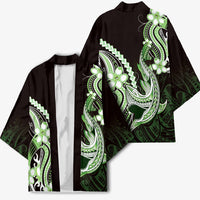 Green Black Aloha Hawaii Kimono Polynesian Shark Tattoo Plumeria