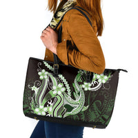 Green Black Aloha Hawaii Leather Tote Bag Polynesian Shark Tattoo Plumeria