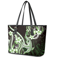 Green Black Aloha Hawaii Leather Tote Bag Polynesian Shark Tattoo Plumeria