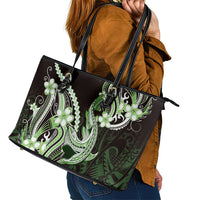Green Black Aloha Hawaii Leather Tote Bag Polynesian Shark Tattoo Plumeria
