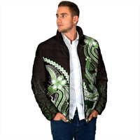 Green Black Aloha Hawaii Padded Jacket Polynesian Shark Tattoo Plumeria