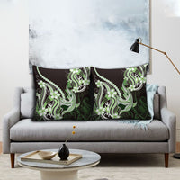 Green Black Aloha Hawaii Pillow Cover Polynesian Shark Tattoo Plumeria