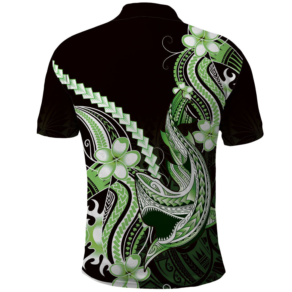Green Black Aloha Hawaii Polo Shirt Polynesian Shark Tattoo Plumeria