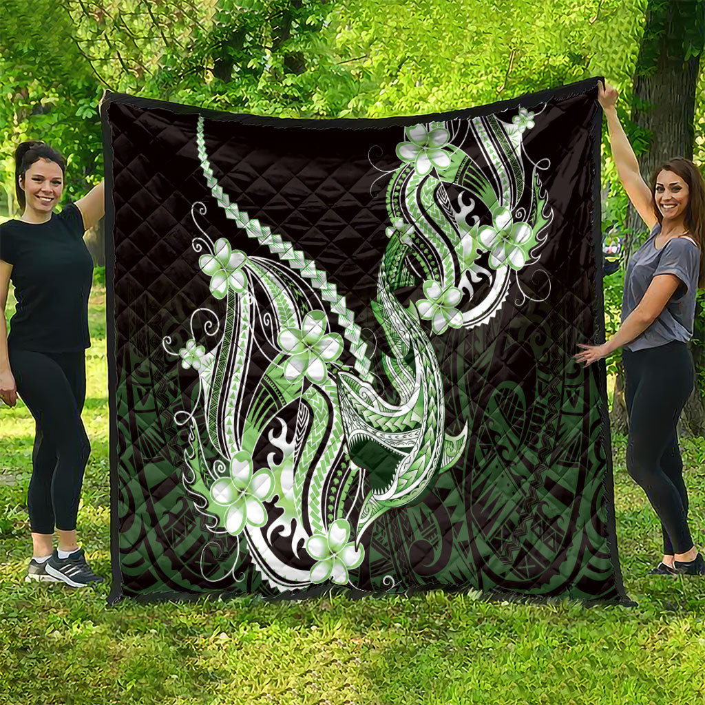 Green Black Aloha Hawaii Quilt Polynesian Shark Tattoo Plumeria