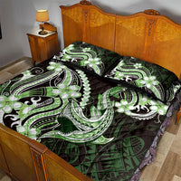 Green Black Aloha Hawaii Quilt Bed Set Polynesian Shark Tattoo Plumeria