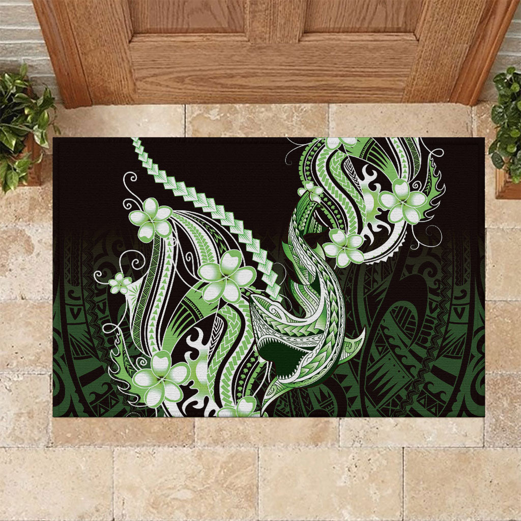 Green Black Aloha Hawaii Rubber Doormat Polynesian Shark Tattoo Plumeria
