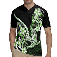 Green Black Aloha Hawaii Rugby Jersey Polynesian Shark Tattoo Plumeria